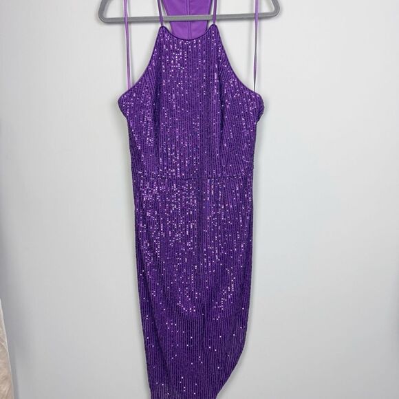 TOCCIN X RTR | Purple Sequin Asymmetrical Dress Women’s Size 8 - Picture 5 of 14